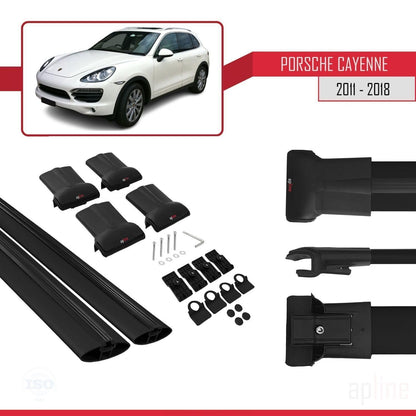 Compatible with Porsche Cayenne 2 (92A) 2011-2018 Fly Model Car Roof Rack Cross Bar Black Aluminium 2 Bars