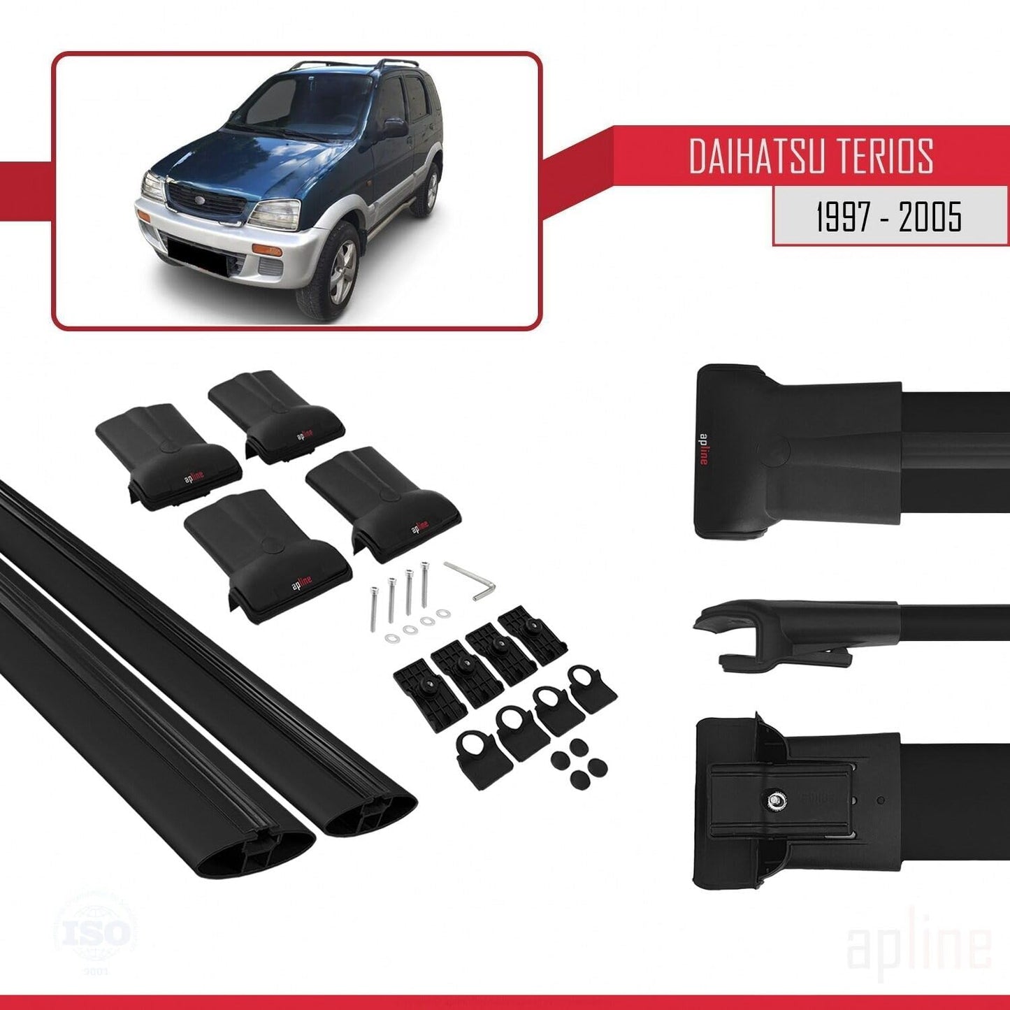 Compatible with Daihatsu Terios (J100) 1997-2005 Fly Model Car Roof Rack Cross Bar Black Aluminium 2 Bars