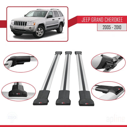 Compatible with Jeep Grand Cherokee 3 (WK) 2005-2010 Fly Model Car Roof Rack Cross Bar Grey Aluminium 3 Bars
