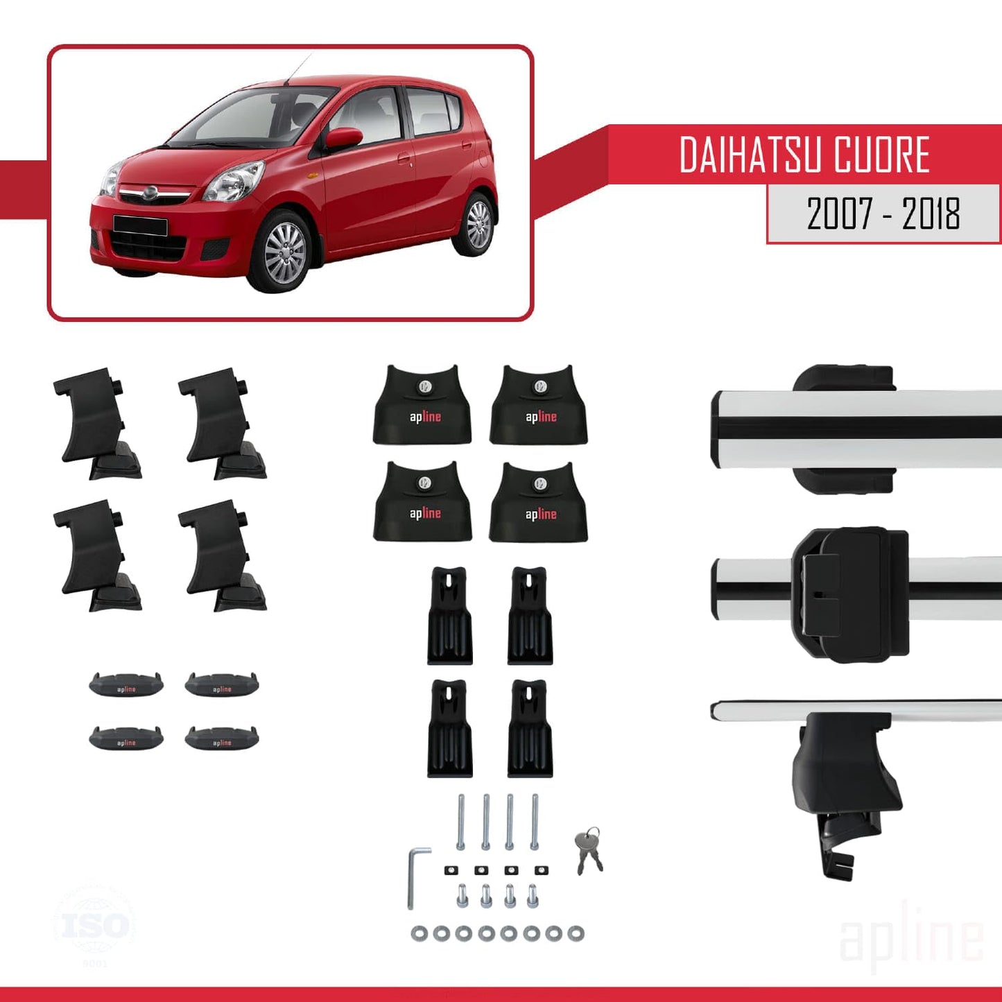 Compatible with Daihatsu Cuore 2007-2018 ACE-4 Car Roof Rack Cross Bar Grey Aluminium 2 Bars