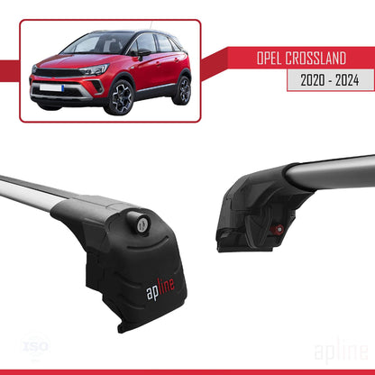 Compatible with Opel Crossland 2020-2024 ACE-2 Car Roof Rack Cross Bar Grey Aluminium 2 Bars