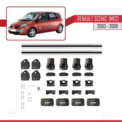 Compatible with Renault Scenic (MK2) 2003-2009 ACE-3 Car Roof Rack Cross Bar Grey Aluminium 2 Bars