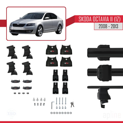 Compatible with Skoda Octavia 2 (1Z) Post-Facelift 2008-2013 ACE-4 Car Roof Rack Cross Bar Black Aluminium 2 Bars