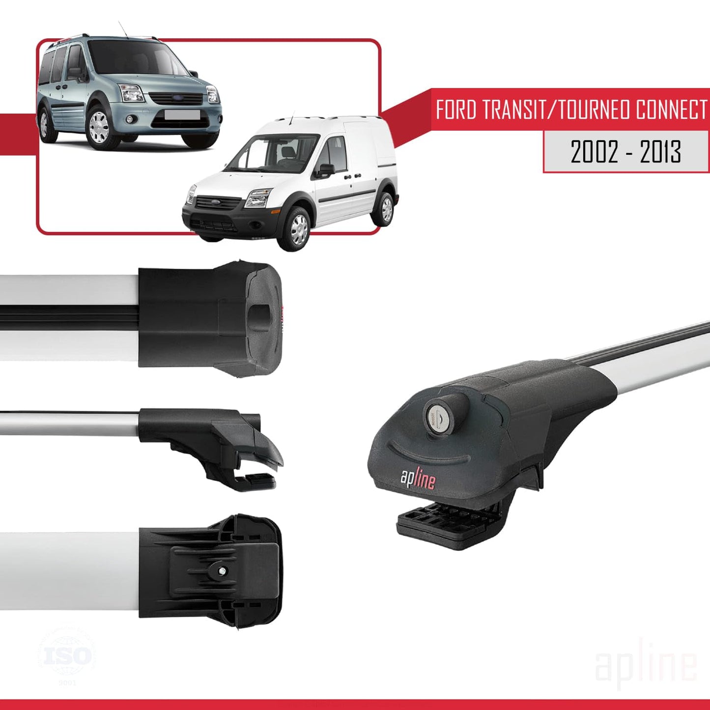 Compatible with Ford Transit/Tourneo Connect 2002-2013 ACE-1 Car Roof Rack Cross Bar Grey Aluminium 3 Bars