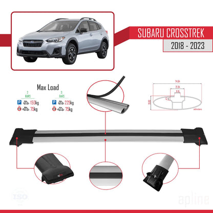 Compatible with Subaru Crosstrek 2018-2023 Fly Model Car Roof Rack Cross Bar Grey Aluminium 2 Bars