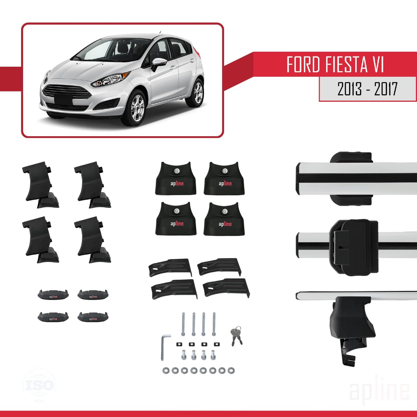 Compatible with Ford Fiesta 6 Post-Facelift 2013-2017 ACE-4 Car Roof Rack Cross Bar Grey Aluminium 2 Bars
