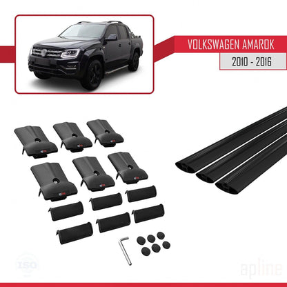 Compatible with Volkswagen Amarok (2F) Pre-Facelift 2010-2016 Fly Model Car Roof Rack Cross Bar Black Aluminium 3 Bars
