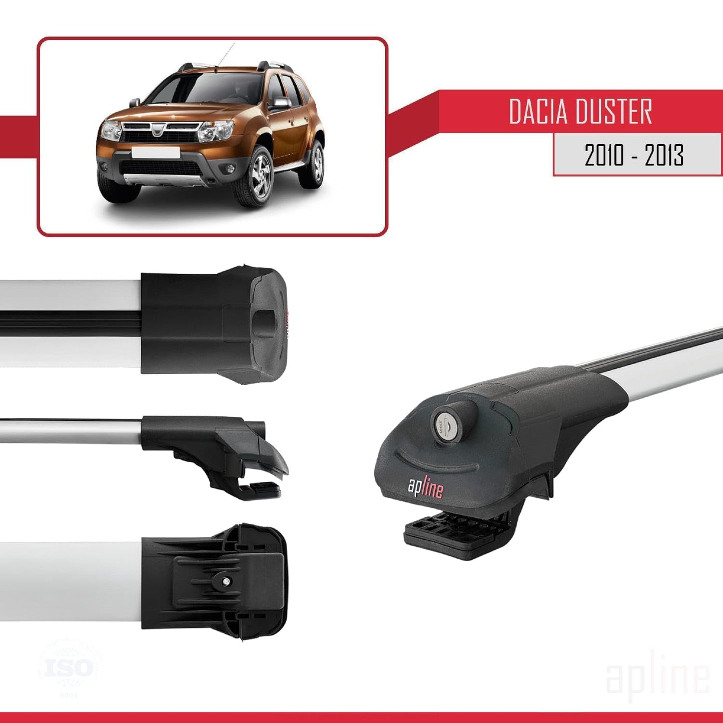 Compatible with Dacia Duster (HS) Pre-Facelift 2010-2013 ACE-1 Car Roof Rack Cross Bar Grey Aluminium 3 Bars