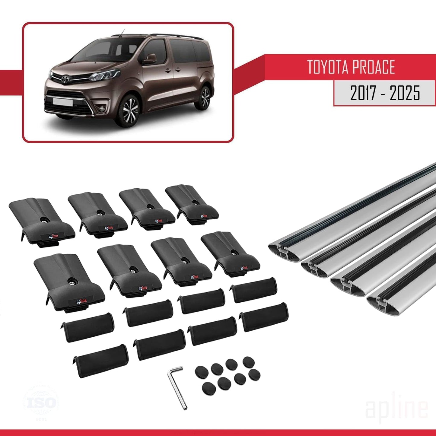 Compatible with Toyota Proace 2017-2025 Fly Model Car Roof Rack Cross Bar Grey Aluminium 4 Bars