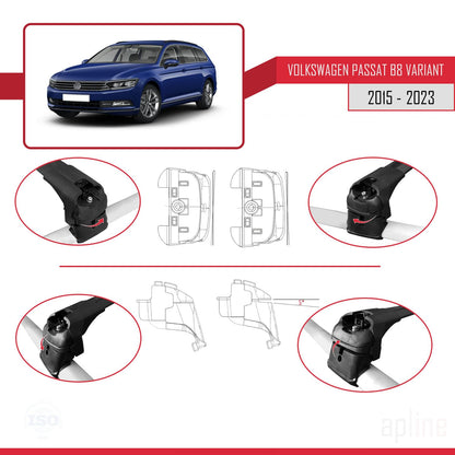 Compatible with Volkswagen Passat B8 (3G) Variant 2015-2023 ACE-2 Car Roof Rack Cross Bar Black Aluminium 2 Bars