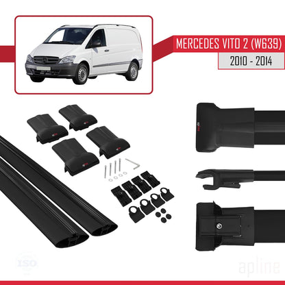 Compatible with Mercedes Vito 2 (W639) Post-Facelift 2010-2014 Fly Model Car Roof Rack Cross Bar Black Aluminium 2 Bars