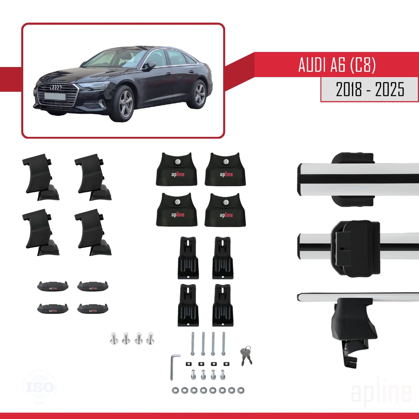 Compatible with Audi A6 (C8) 2018-2025 ACE-4 Car Roof Rack Cross Bar Grey Aluminium 2 Bars
