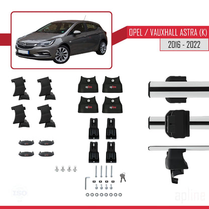 Compatible with Opel/Vauxhall Astra K 2016-2022 ACE-4 Car Roof Rack Cross Bar Grey Aluminium 2 Bars