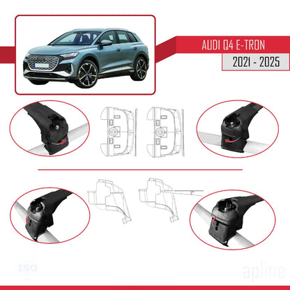 Compatible with Audi Q4 (F4) E-Tron 2021-2025 ACE-2 Car Roof Rack Cross Bar Black Aluminium 2 Bars