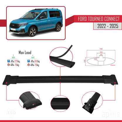 Compatible with Ford Transit/Tourneo Connect 3 2022-2025 Fly Model Car Roof Rack Cross Bar Black Aluminium 3 Bars