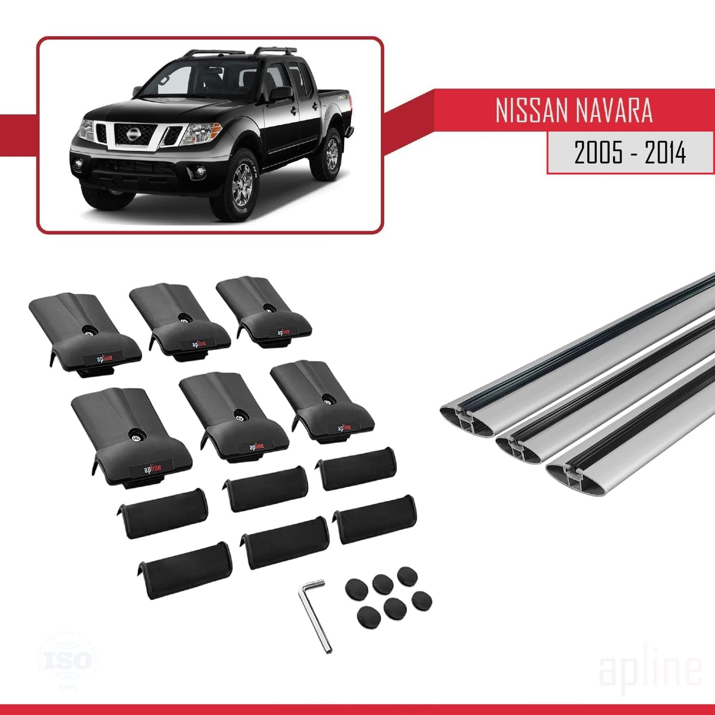 Compatible with Nissan Navara 3 (D40) 2005-2014 Fly Model Car Roof Rack Cross Bar Grey Aluminium 3 Bars