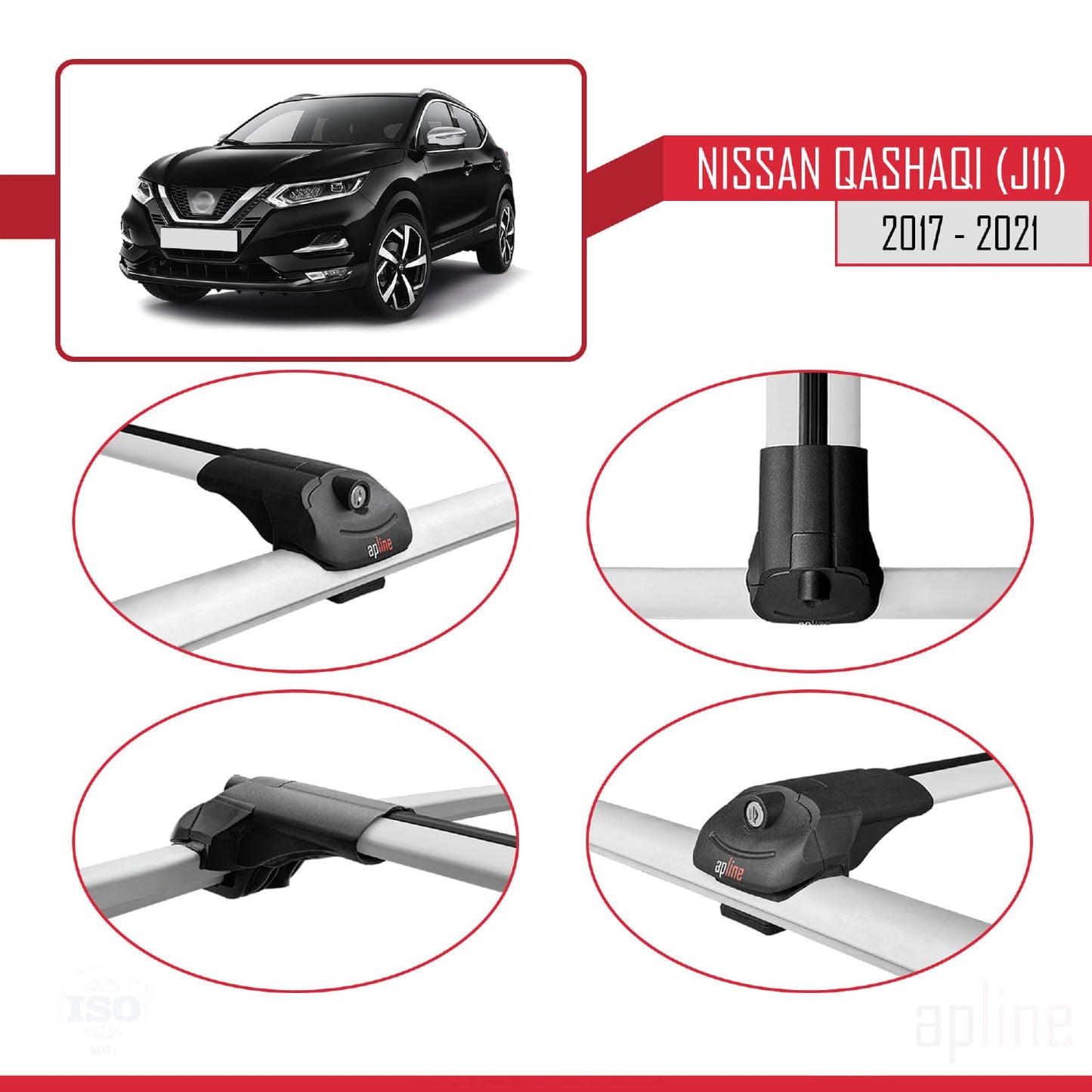 Compatible with Nissan Qashqai 2 (J11) Post-Facelift 2017-2021 ACE-1 Car Roof Rack Cross Bar Grey Aluminium 2 Bars