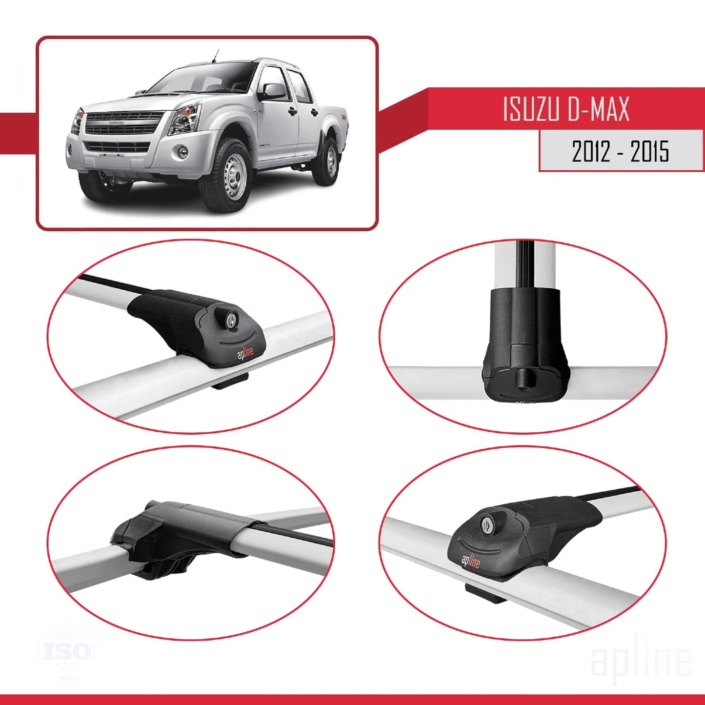 Compatible with Isuzu D-Max 2 (RT50) Pre-Facelift 2012-2015 ACE-1 Car Roof Rack Cross Bar Grey Aluminium 3 Bars