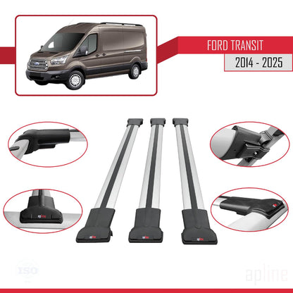 Compatible with Ford Transit 2014-2025 Fly Model Car Roof Rack Cross Bar Grey Aluminium 3 Bars