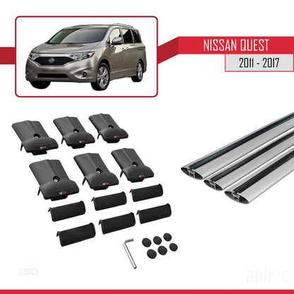 Compatible with Nissan Quest 2011-2017 Fly Model Car Roof Rack Cross Bar Grey Aluminium 3 Bars