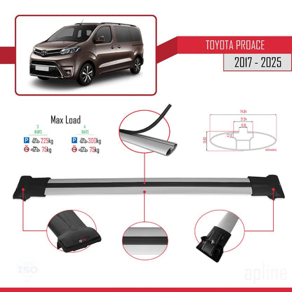 Compatible with Toyota Proace 2017-2025 Fly Model Car Roof Rack Cross Bar Grey Aluminium 4 Bars