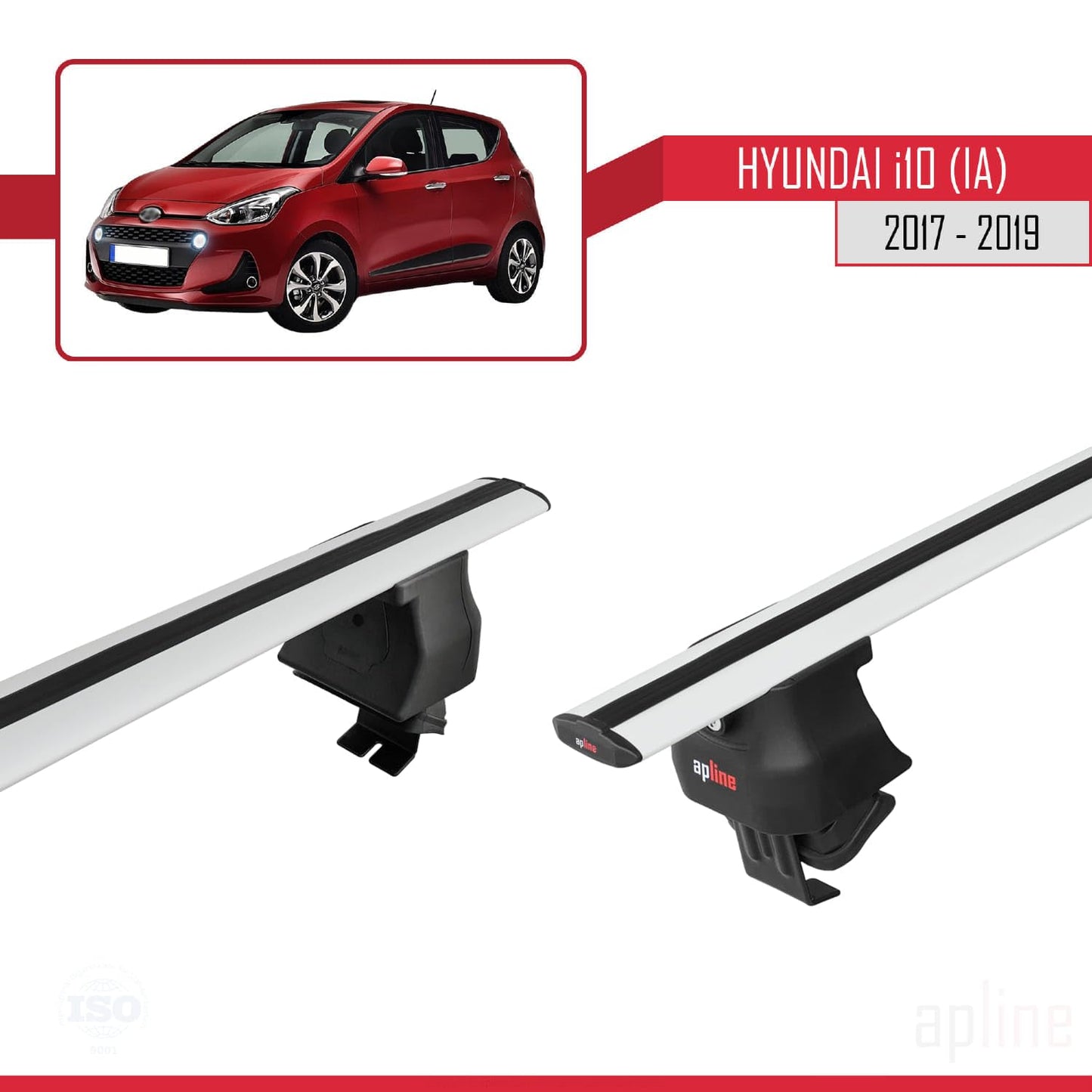 Compatible with Hyundai i10 II (IA) Post-Facelift 2017-2019 ACE-4 Car Roof Rack Cross Bar Grey Aluminium 2 Bars