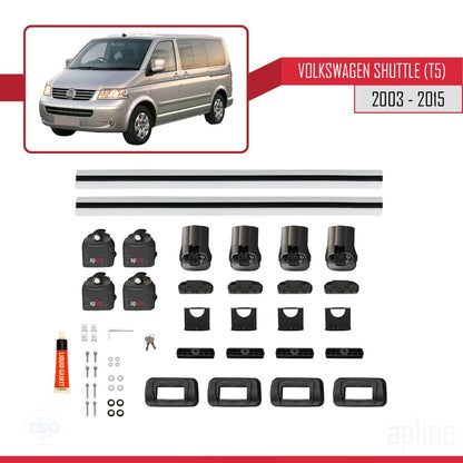 Compatible with Volkswagen Shuttle (T5) 2003-2015 ACE-3 Car Roof Rack Cross Bar Grey Aluminium 2 Bars