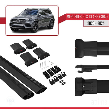 Compatible with Mercedes GLS Class (X167) 2020-2025 Fly Model Car Roof Rack Cross Bar Black Aluminium 2 Bars