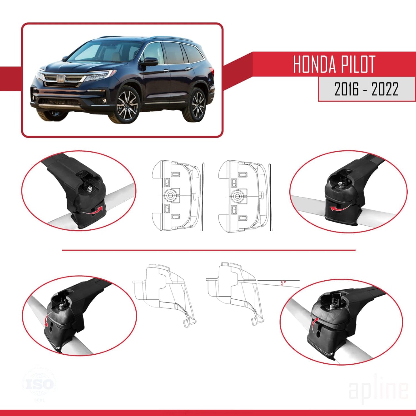 Compatible with Honda Pilot 2016-2022 ACE-2 Car Roof Rack Cross Bar Black Aluminium 2 Bars