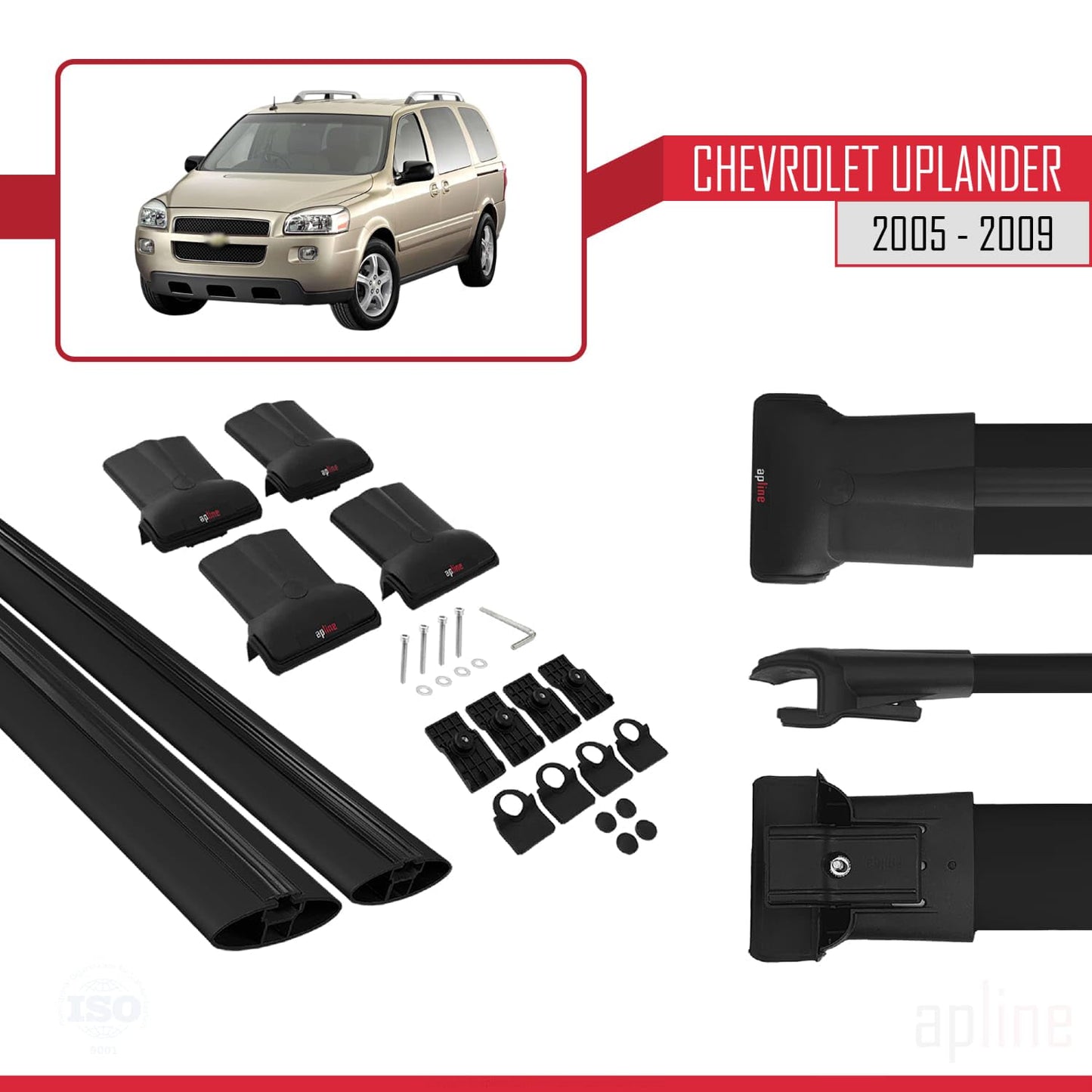 Compatible with Chevrolet Uplander 2005-2009 Fly Model Car Roof Rack Cross Bar Black Aluminium 2 Bars