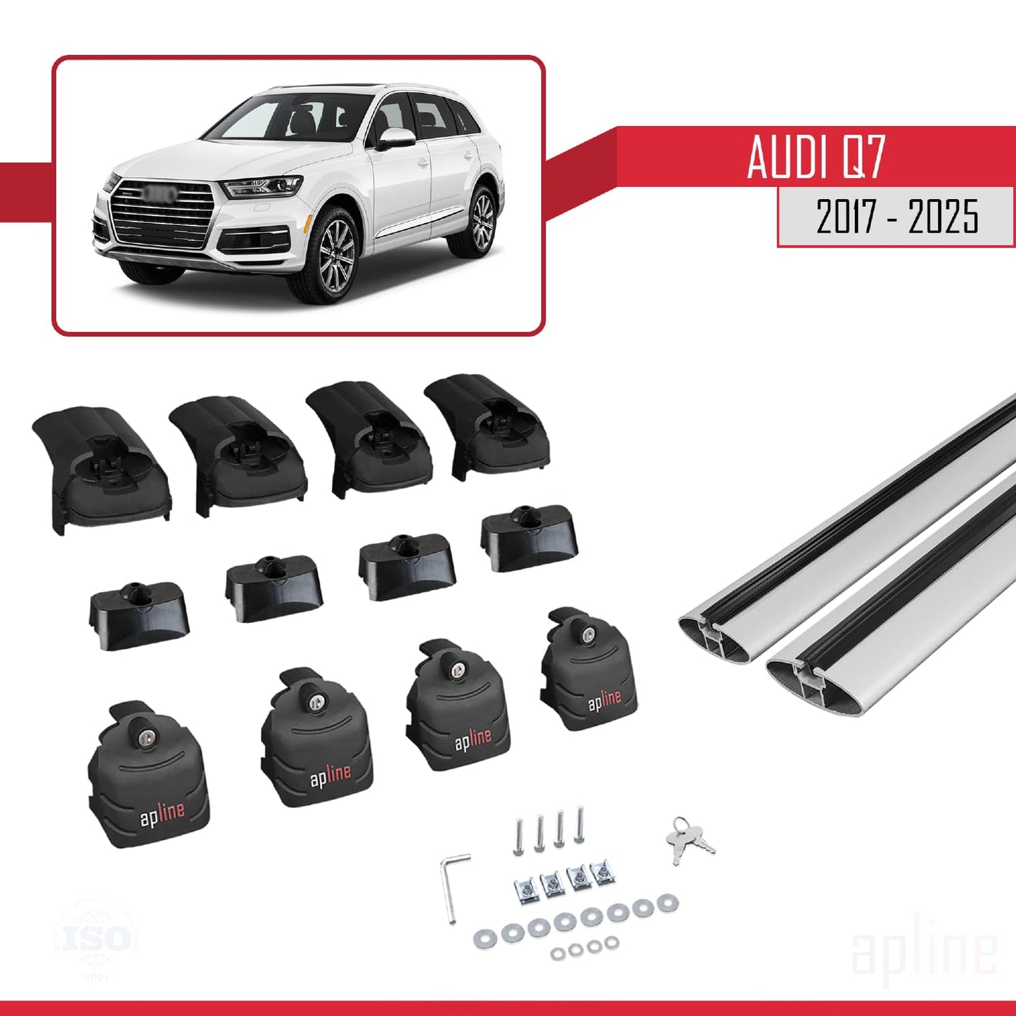 Compatible with Audi Q7 (4M) 2016-2025 ACE-2 Car Roof Rack Cross Bar Grey Aluminium 2 Bars