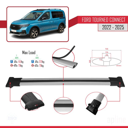 Compatible with Ford Transit/Tourneo Connect 3 2022-2025 Fly Model Car Roof Rack Cross Bar Grey Aluminium 2 Bars