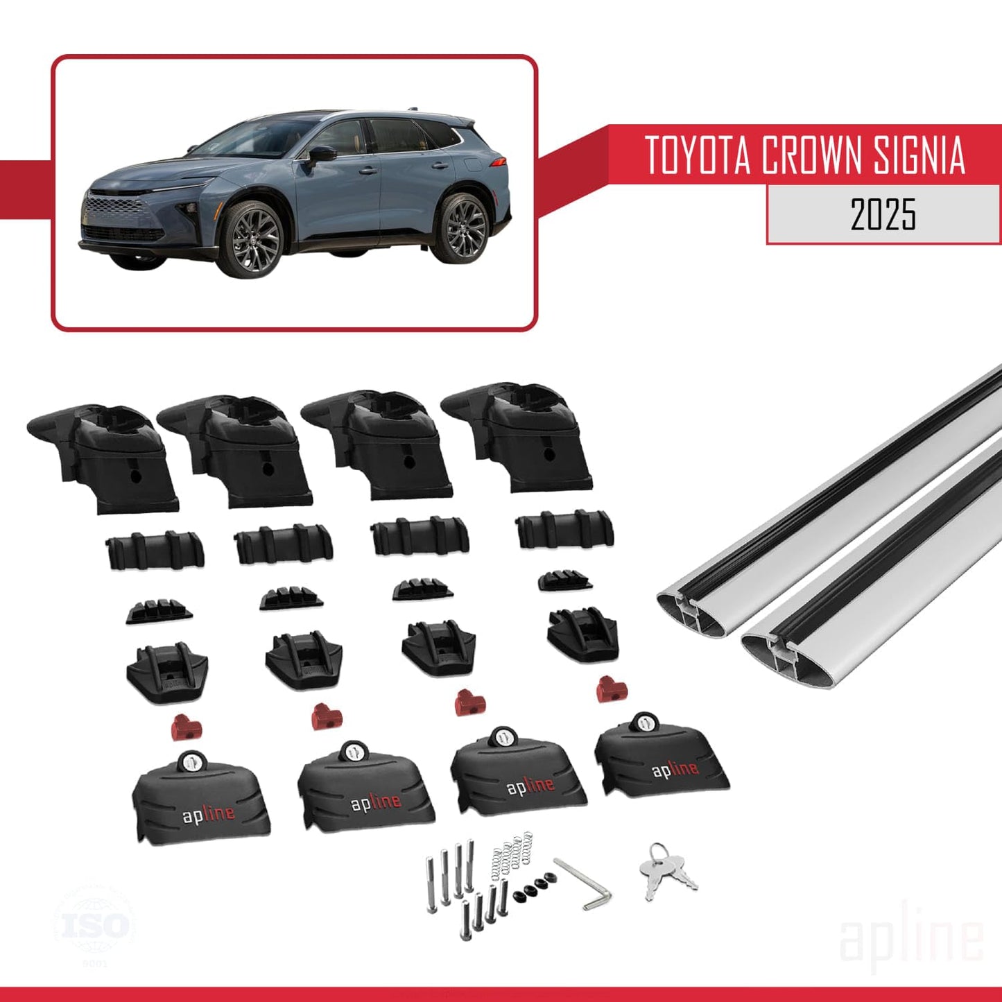 Compatible with Toyota Crown Signia 2025 ACE-2 Car Roof Rack Cross Bar Grey Aluminium 2 Bars