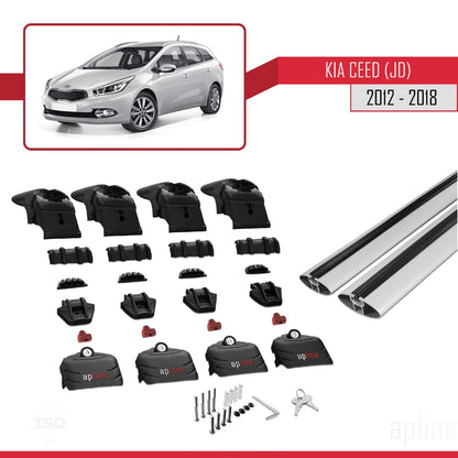 Compatible with Kia Ceed 2 (JD) SW 2013-2018 ACE-2 Car Roof Rack Cross Bar Grey Aluminium 2 Bars