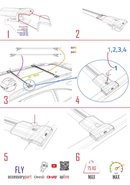 Compatible with Skoda Fabia (6Y) SW 2000-2006 Fly Model Car Roof Rack Cross Bar Grey Aluminium 2 Bars