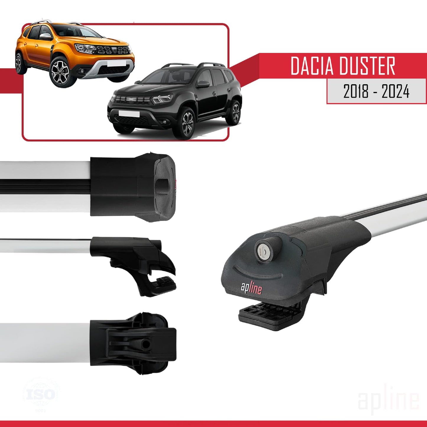 Compatible with Dacia Duster 2 (HM) 2018-2024 ACE-1 Car Roof Rack Cross Bar Grey Aluminium 3 Bars