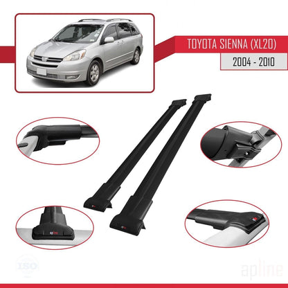 Compatible with Toyota Sienna 2 (XL20) 2004-2010 Fly Model Car Roof Rack Cross Bar Black Aluminium 2 Bars