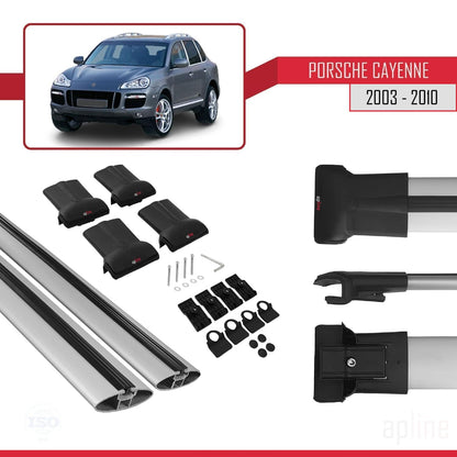 Compatible with Porsche Cayenne (9PA) 2003-2010 Fly Model Car Roof Rack Cross Bar Grey Aluminium 2 Bars