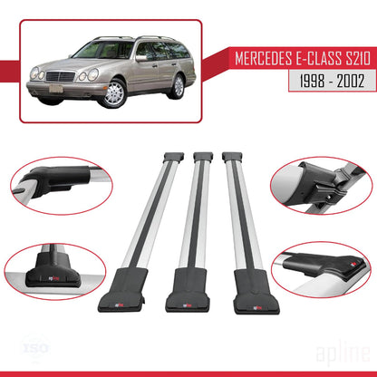 Compatible with Mercedes E Class S210 Wagon 1998-2002 Fly Model Car Roof Rack Cross Bar Grey Aluminium 3 Bars