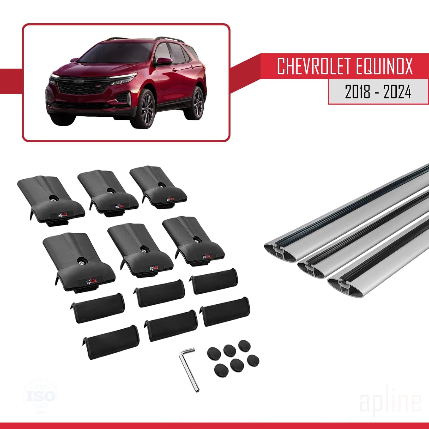 Compatible with Chevrolet Equinox 2018-2024 Fly Model Car Roof Rack Cross Bar Grey Aluminium 3 Bars