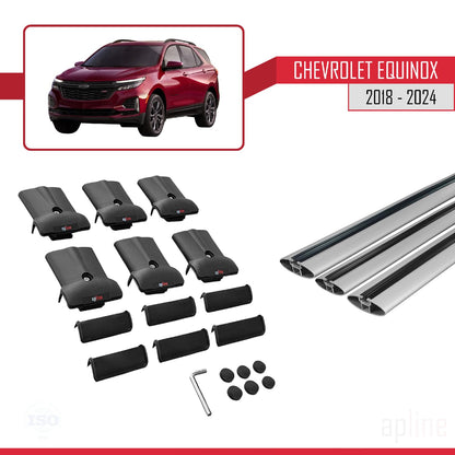 Compatible with Chevrolet Equinox 2018-2024 Fly Model Car Roof Rack Cross Bar Grey Aluminium 3 Bars