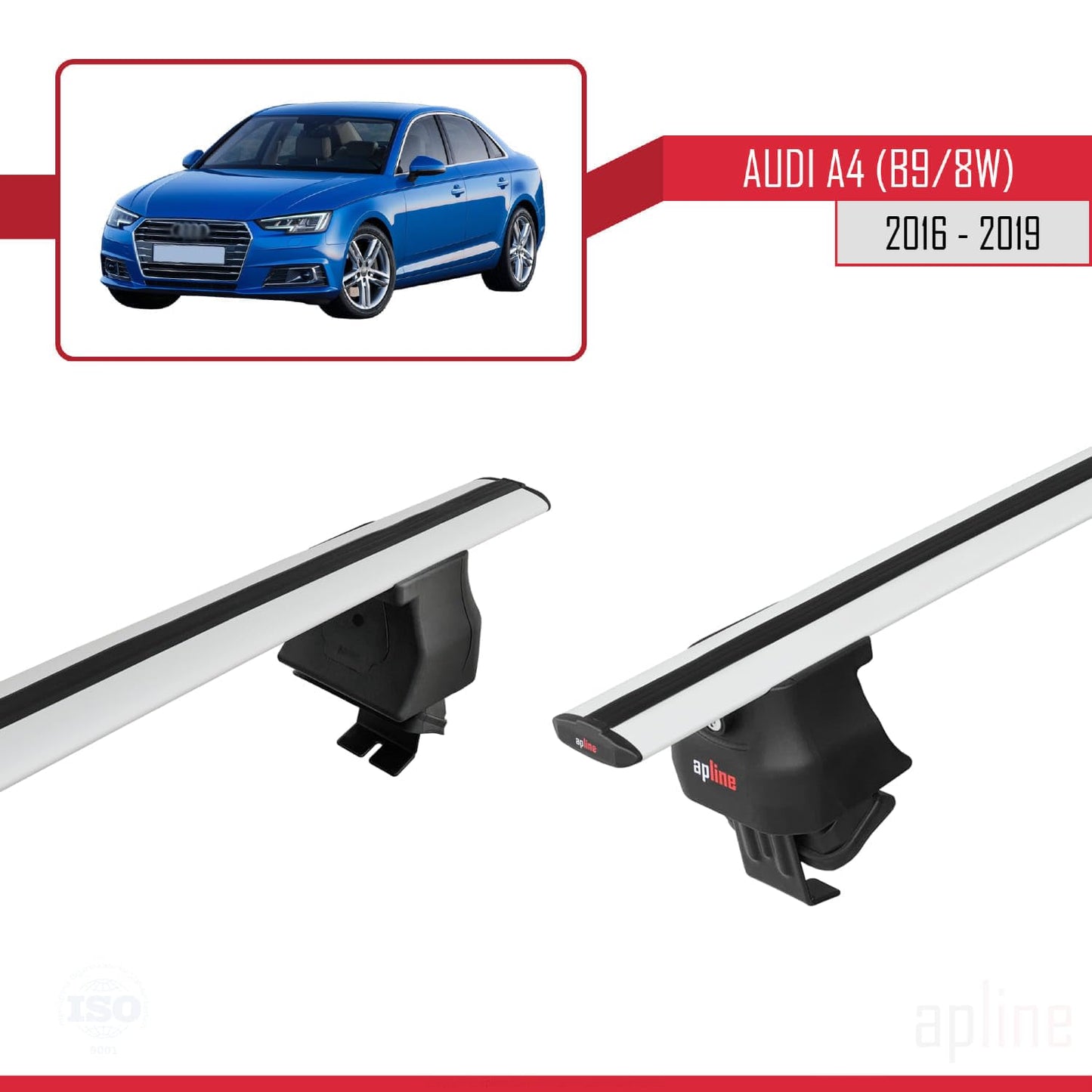 Compatible with Audi A4 (B9) Pre-Facelift 2016-2019 ACE-4 Car Roof Rack Cross Bar Grey Aluminium 2 Bars