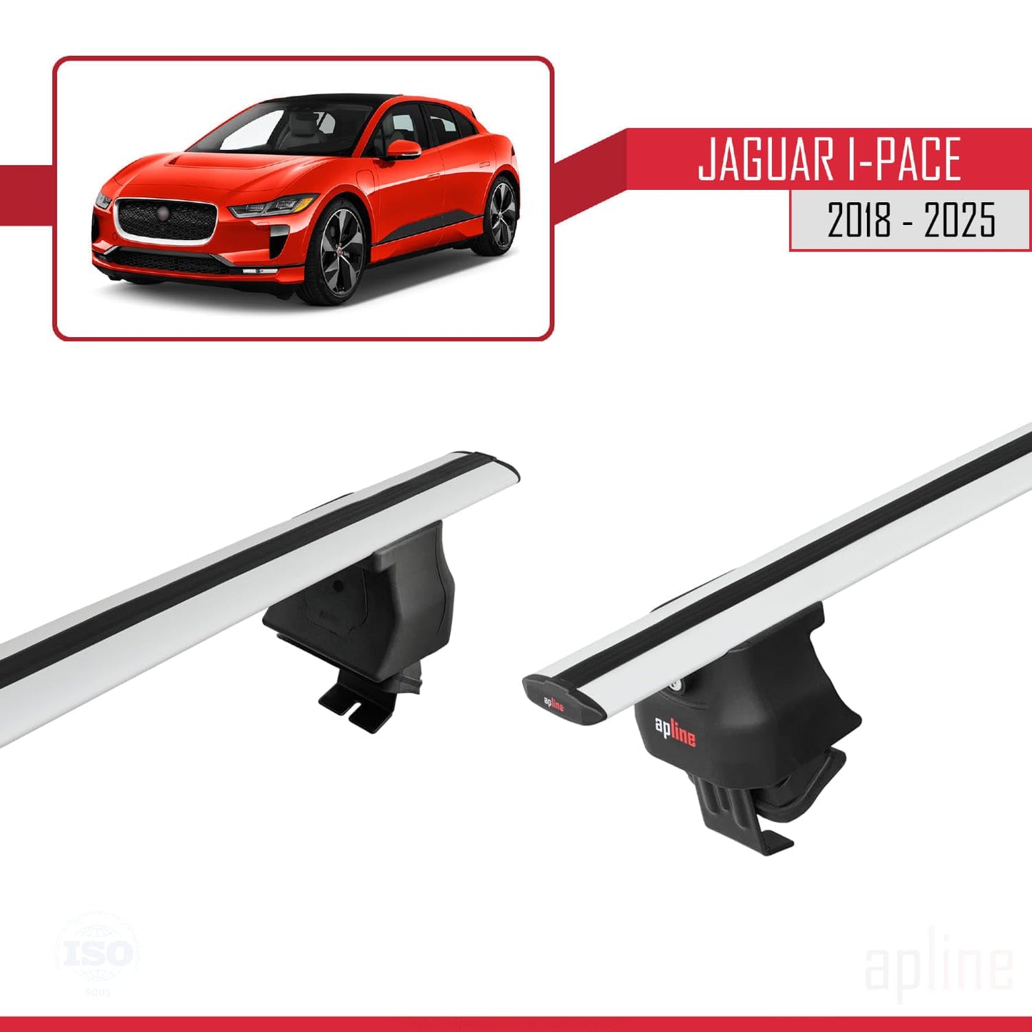Compatible with Jaguar I-Pace 2018-2025 ACE-4 Car Roof Rack Cross Bar Grey Aluminium 2 Bars