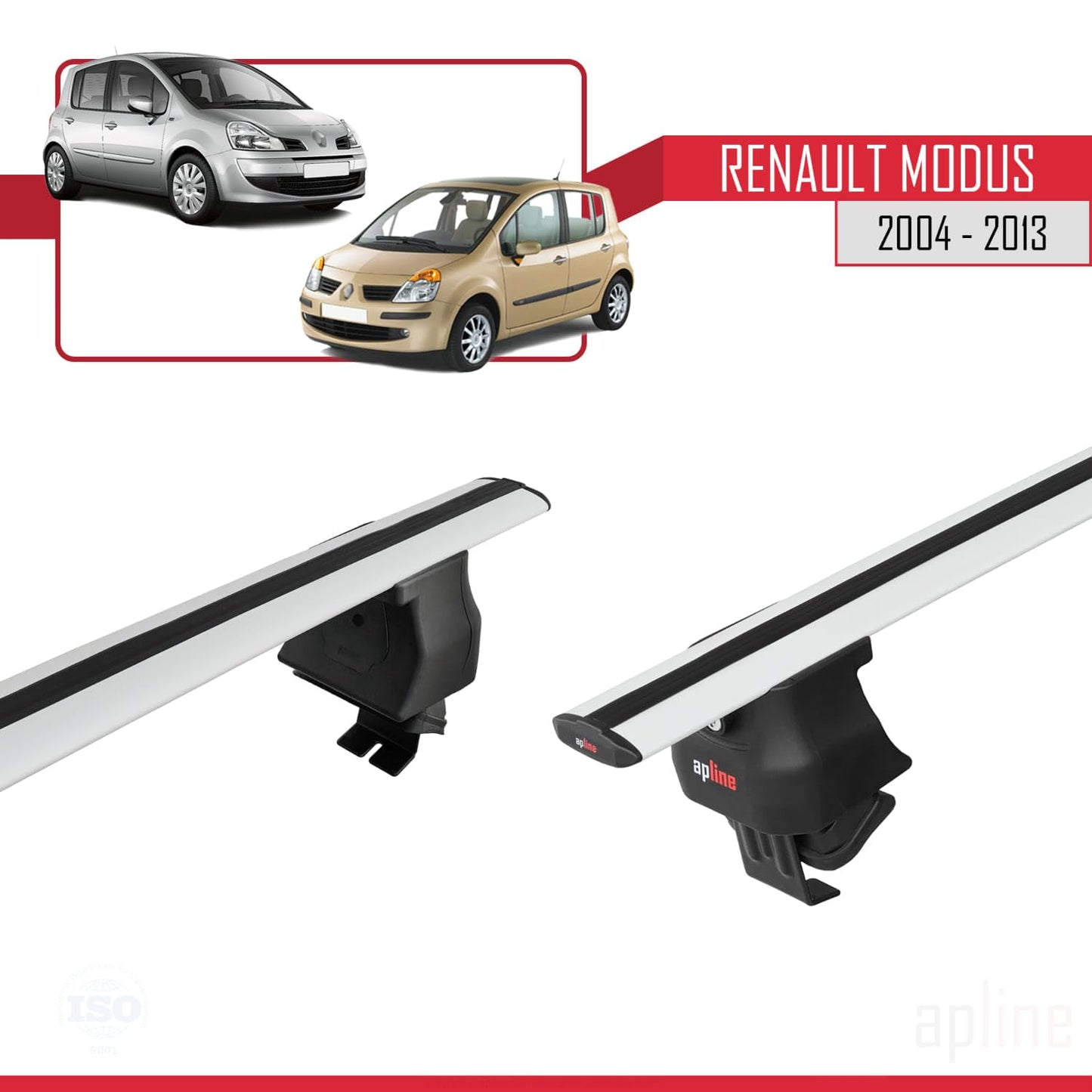 Compatible with Renault Modus 2004-2013 ACE-4 Car Roof Rack Cross Bar Grey Aluminium 2 Bars