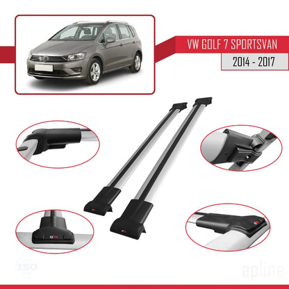 Compatible with Volkswagen Golf Sportvan 2014-2017 Fly Model Car Roof Rack Cross Bar Grey Aluminium 2 Bars