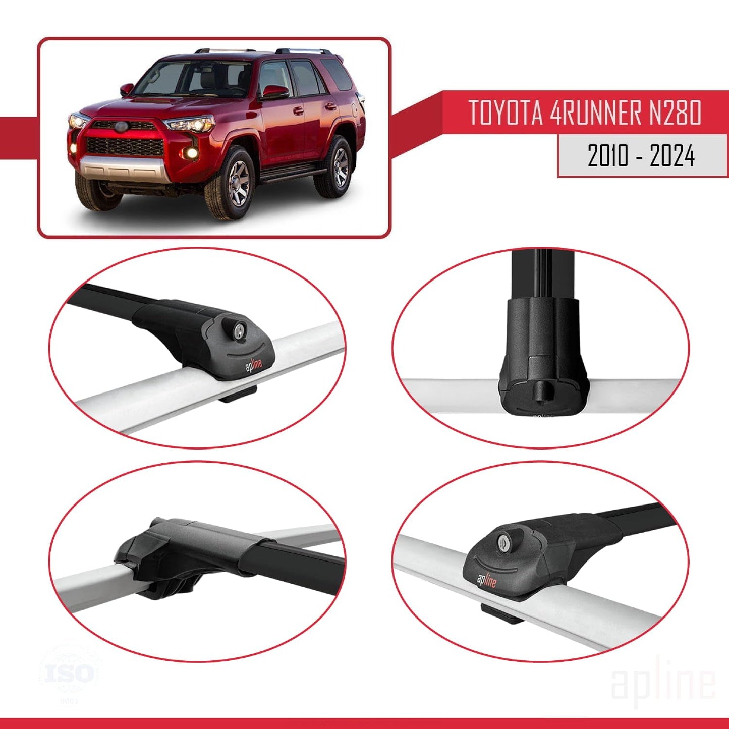 Compatible with Toyota 4Runner (N280) 2010-2024 ACE-1 Car Roof Rack Cross Bar Black Aluminium 3 Bars