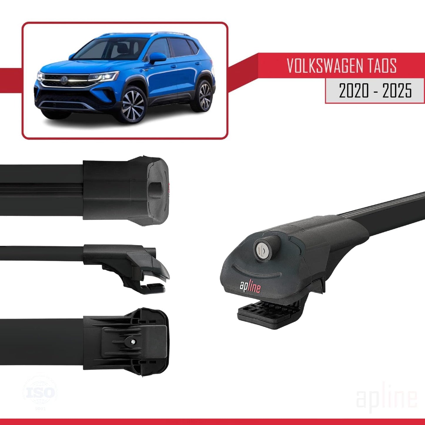 Compatible with Volkswagen Taos 2021-2025 ACE-1 Car Roof Rack Cross Bar Black Aluminium 3 Bars
