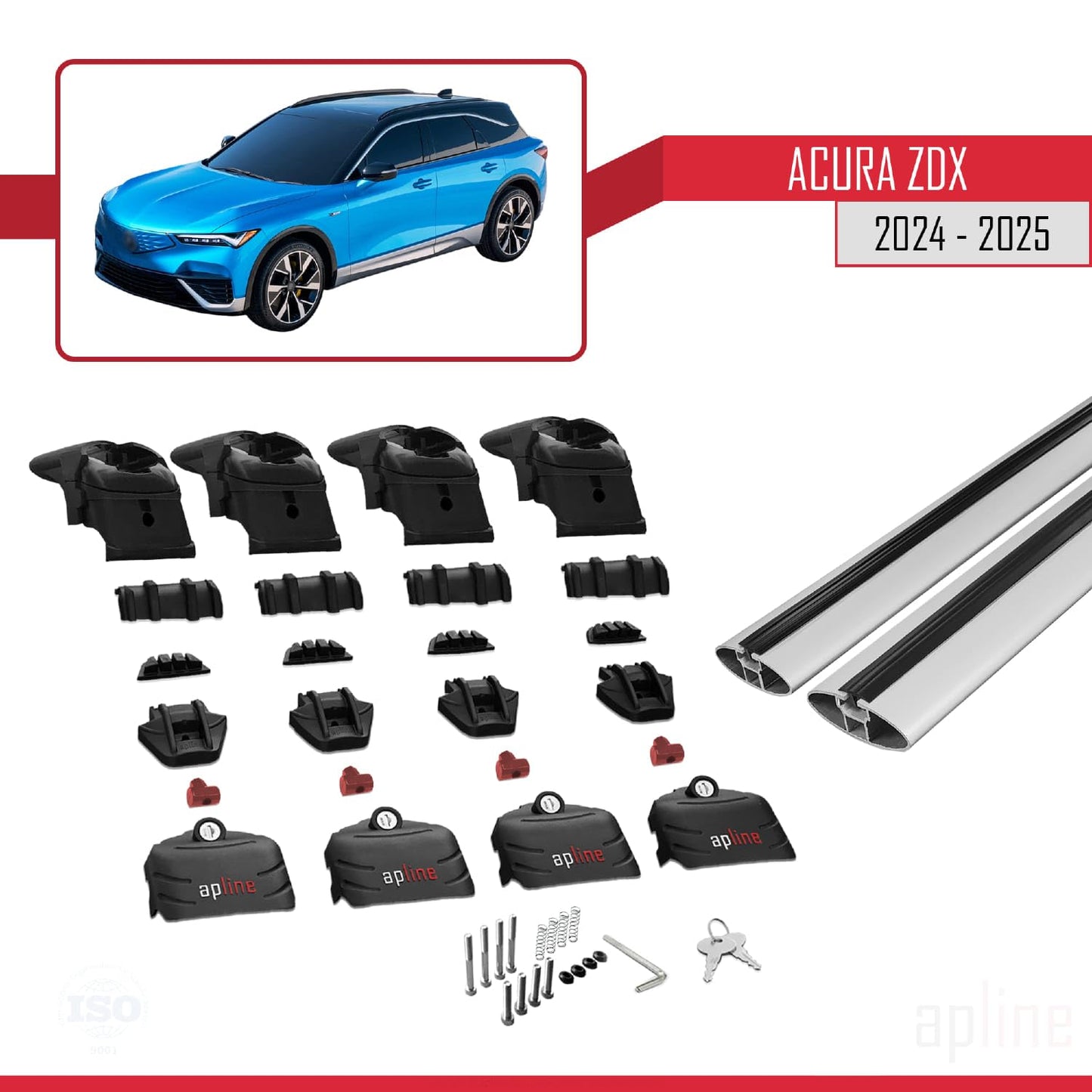 Compatible with Audi Acura ZDX 2024-2025 ACE-2 Car Roof Rack Cross Bar Grey Aluminium 2 Bars