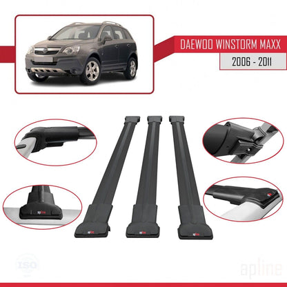 Compatible with Daewoo Winstorm MaXX 2006-2011 Fly Model Car Roof Rack Cross Bar Black Aluminium 3 Bars