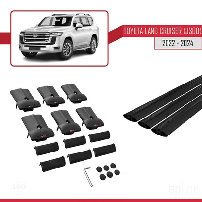 Compatible with Toyota Land Cruiser (J300) 2022-2025 Fly Model Car Roof Rack Cross Bar Black Aluminium 3 Bars